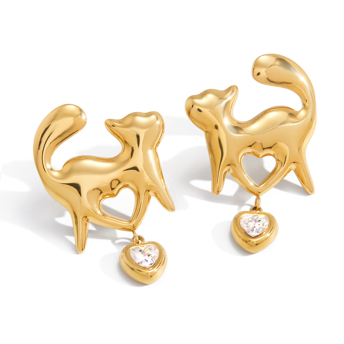 Orecchini a Cuore Minimalisti in Acciaio Inossidabile con Intarsio di Zirconi per Donne, Placcati in Oro Sottovuoto PVD, Ipoallergenici e Resistenti allo Sbiadimento