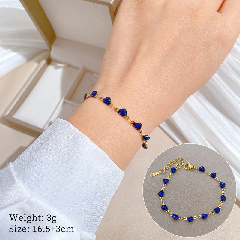 Vintage Women's Titanium Steel Rope Chain with Round Beads and Roman Numerals Gold Plated Wave Texture Four-Season Bean Hand Chain