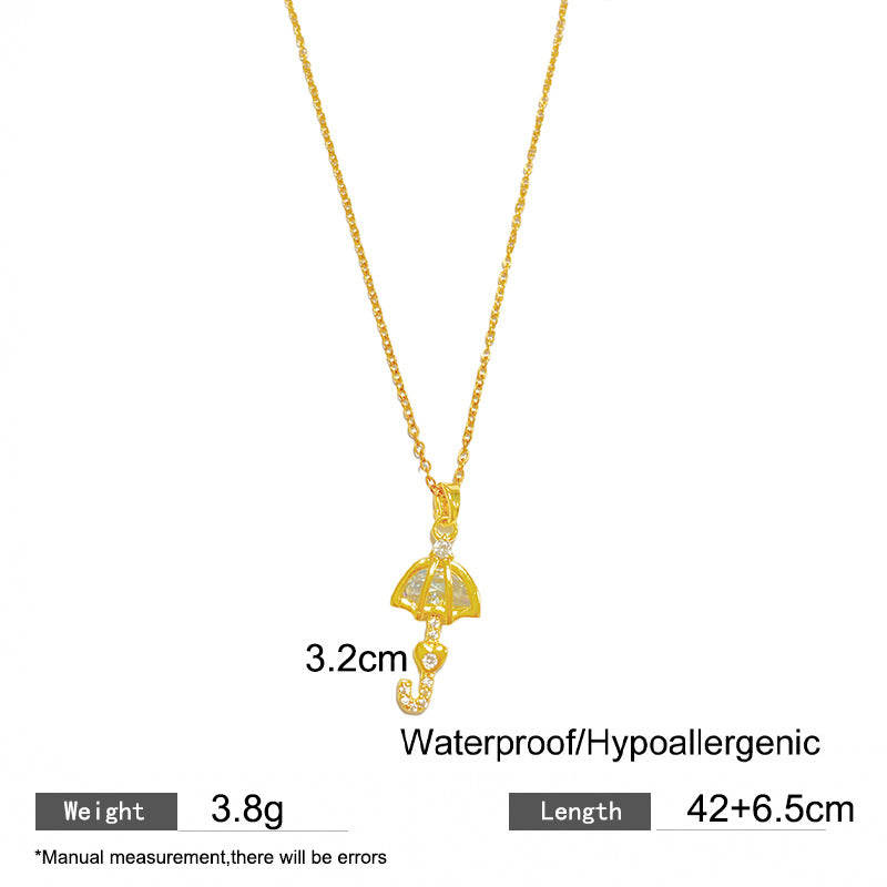 Sweet Elegant 18K Gold Plated Teardrop Cubic Zirconia Pendant Necklace Titanium Steel Cable Chain