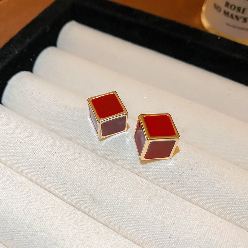 Elegant Geometric Earrings for Women with Enamel Finish in Copper and Stainless Steel Studs
