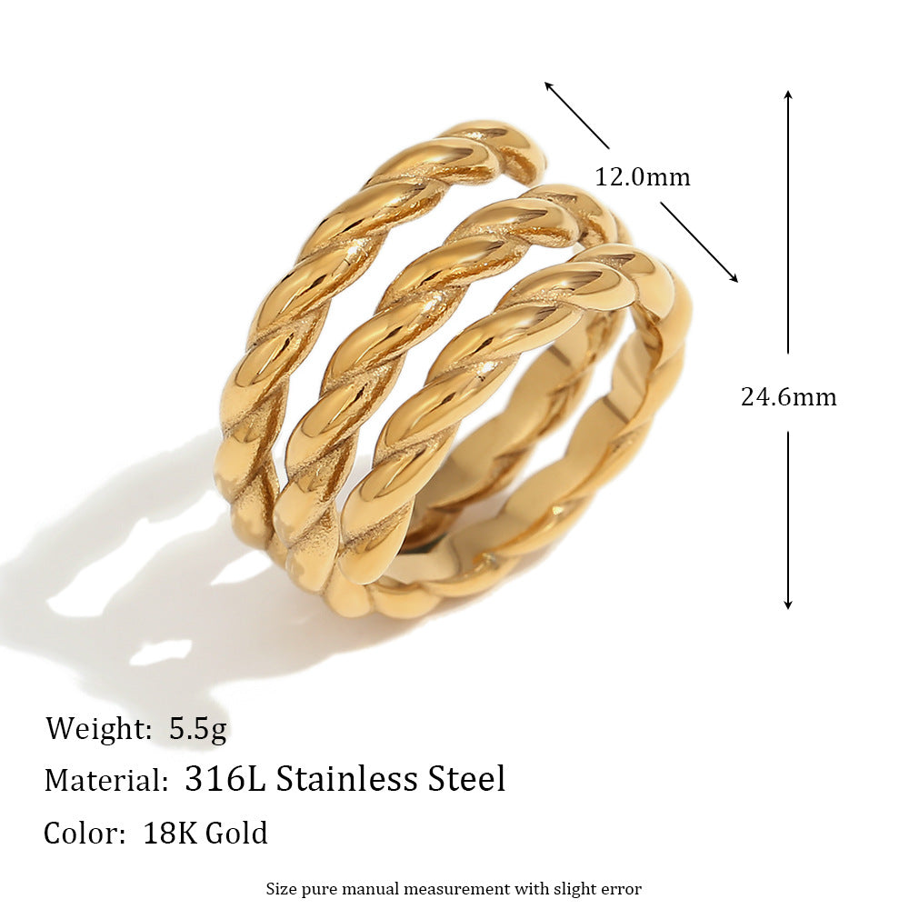 Fashionable Vintage-Style Lip-Shaped Open Band Ring for Women Made of Stainless Steel with 18K Gold Plating and Geometric Design