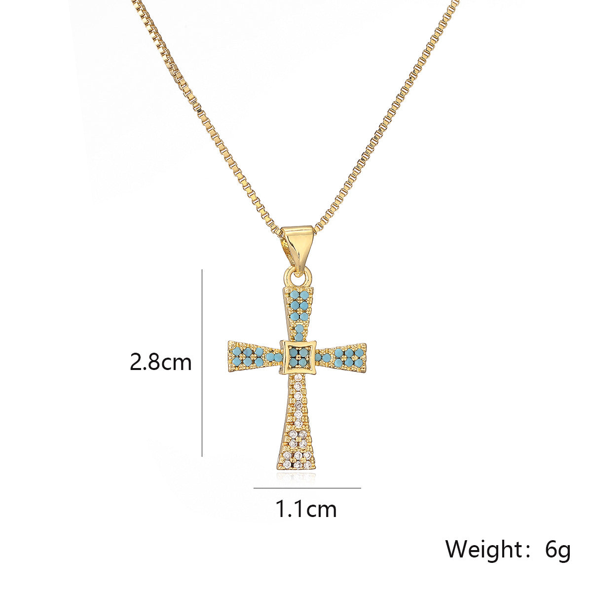 Minimalist Cross Pendant Necklace for Women in Brass with Real Gold Plating and Zircon Inlay