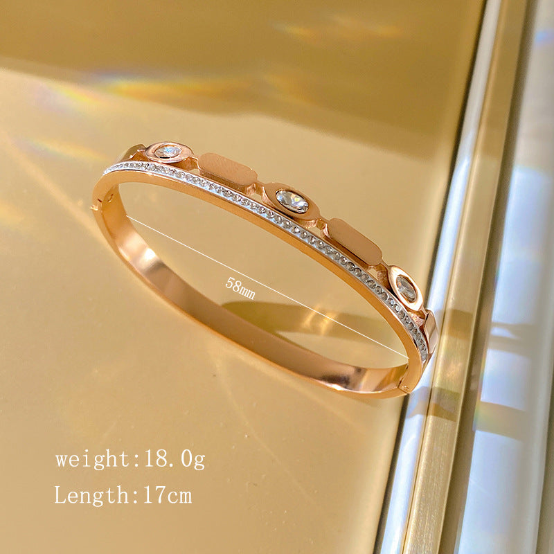 Vintage Geometric Full Cubic Zirconia Plated Titanium Steel Double Layer Bracelet