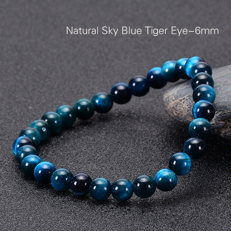 Minimalist Natural Blue Tiger's Eye Round Beaded Bracelet Unisex Geometric Handmade Jewelry