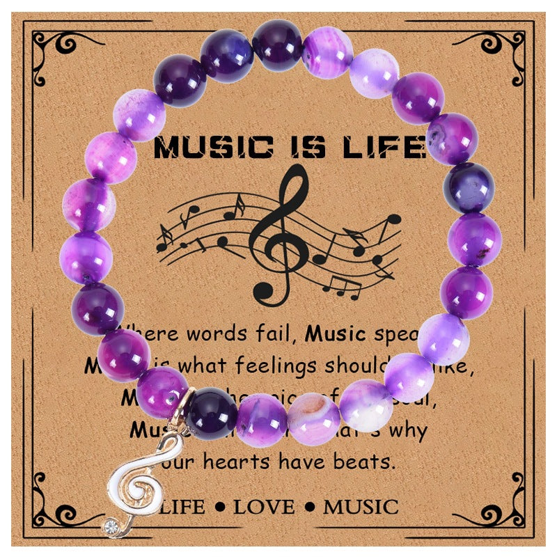 Elegant Geometric Round Crystal Turquoise Beaded Bracelet with Musical Note Pendant for Women