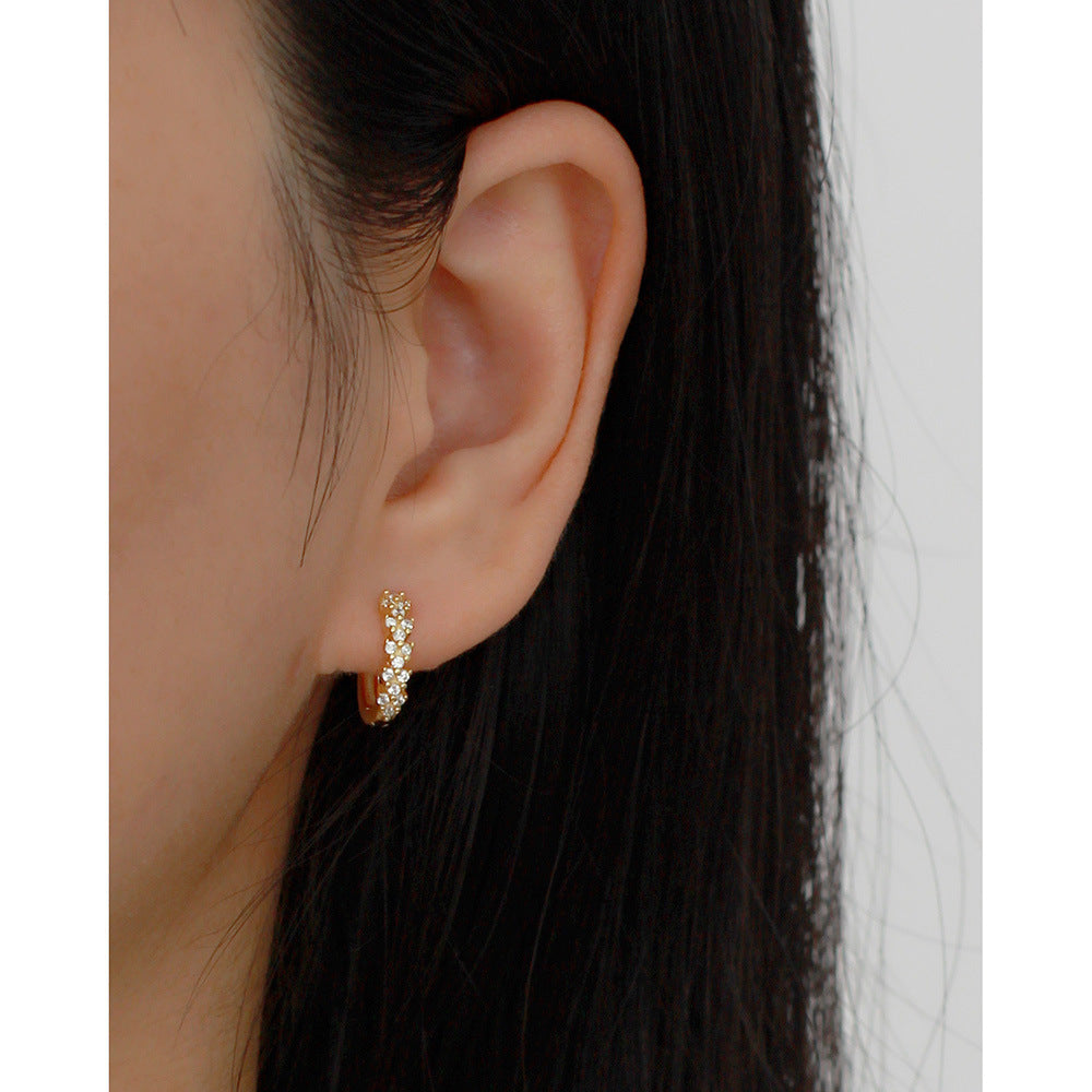 Orecchini a Cerchio da Donna Minimalisti Geometrici S925 in Argento Sterling con Strass