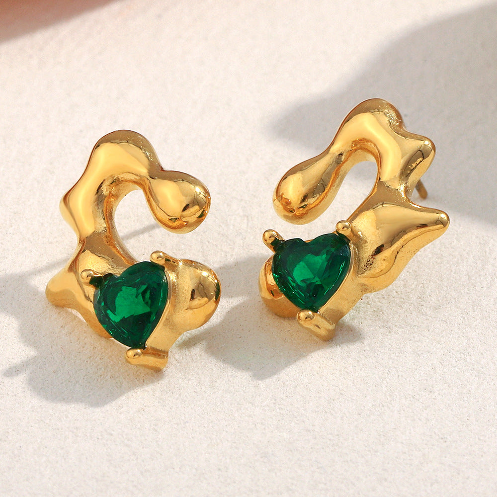Irregular Heart-Shaped Stainless Steel Earrings with 18K Gold Plating for Women, Fashionable and Stylish Statement Jewelry