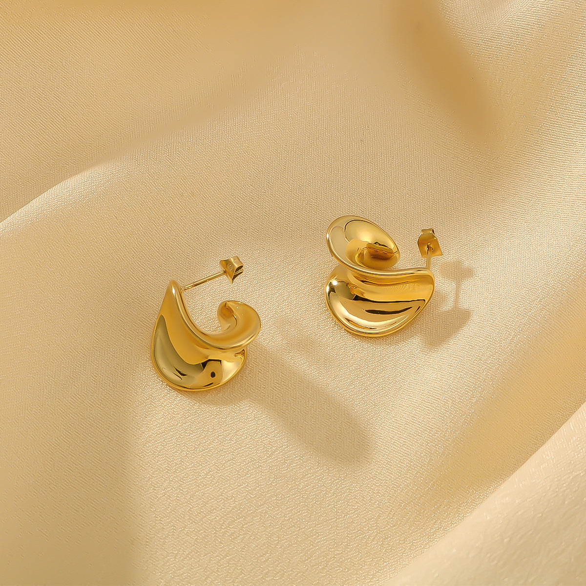 Minimalist Geometric Twisted Earrings in Stainless Steel with Vacuum 18K Gold Plating Hypoallergenic Polished Finish