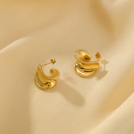 Minimalist Geometric Twisted Earrings in Stainless Steel with Vacuum 18K Gold Plating Hypoallergenic Polished Finish