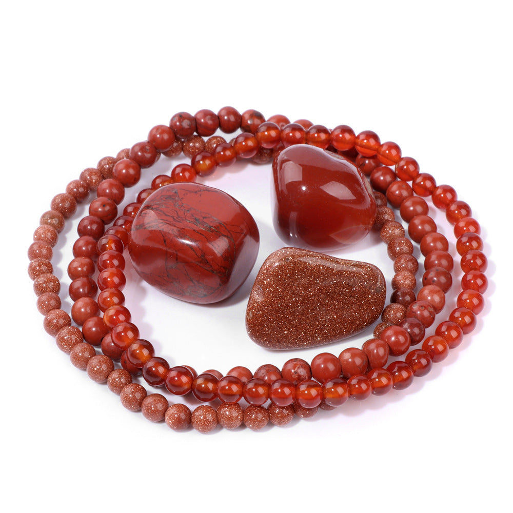 Vintage Geometric Stone Beaded Bracelet Set Unisex Meditation Raw Stone Stress Relief Hand Jewelry
