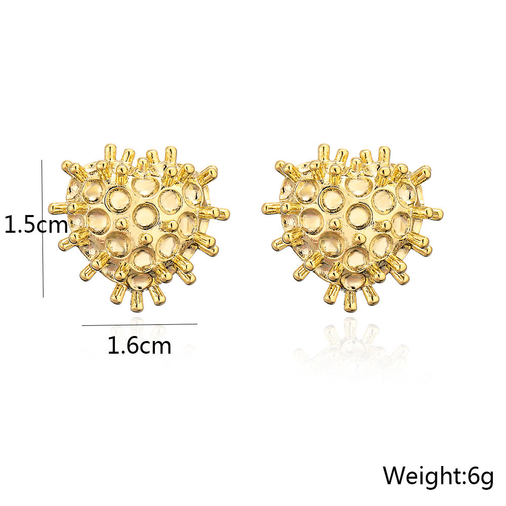 18K Gold Plated Brass and 925 Sterling Silver Post Heart Stud Earrings for Women