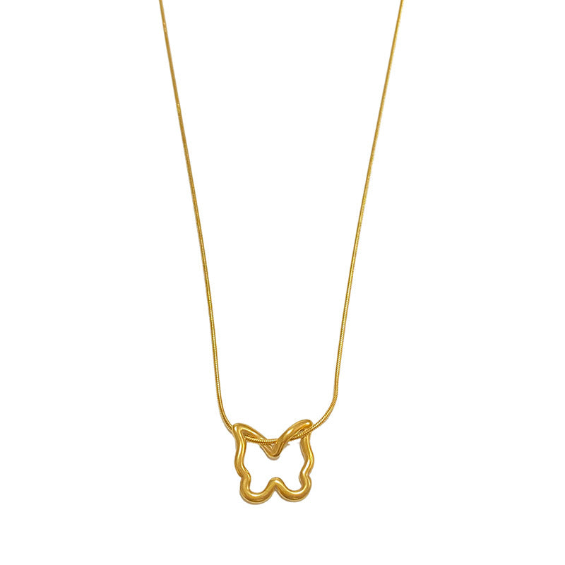 Sweet Streetwear Hollow Butterfly Heart Titanium Steel Plated Snake Chain Necklace
