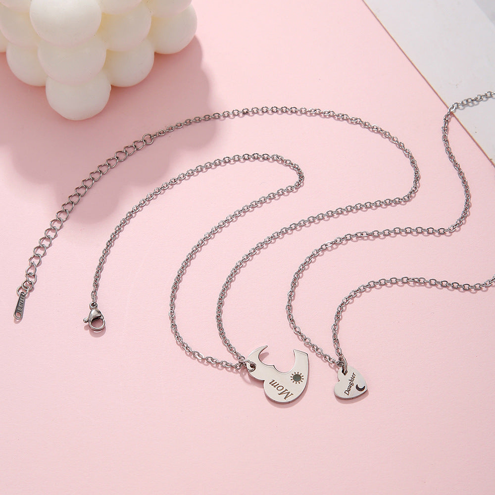 Geometric Sun Moon Heart Stainless Steel Necklace Cable Chain for Women