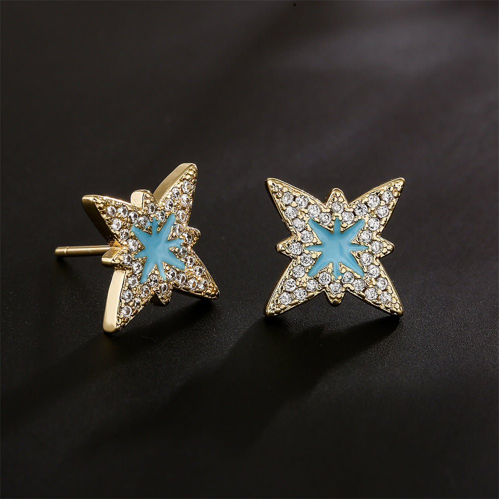 Orecchini da donna geometrici moderni e minimalisti in rame placcato oro 18K con accenti di zirconi