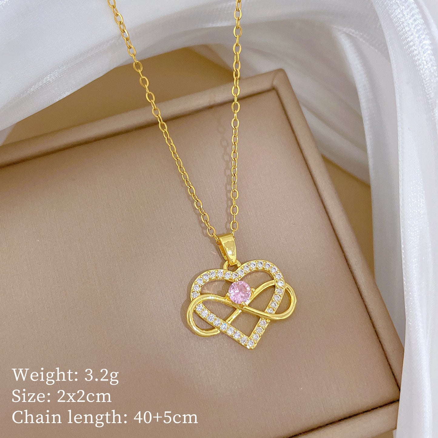 Ciondolo a Cuore in Stile Cartone Animato in Rame con Intarsio di Strass su Collana a Catena a "O" Placcata in Acciaio al Titanio per Donna e Uomo
