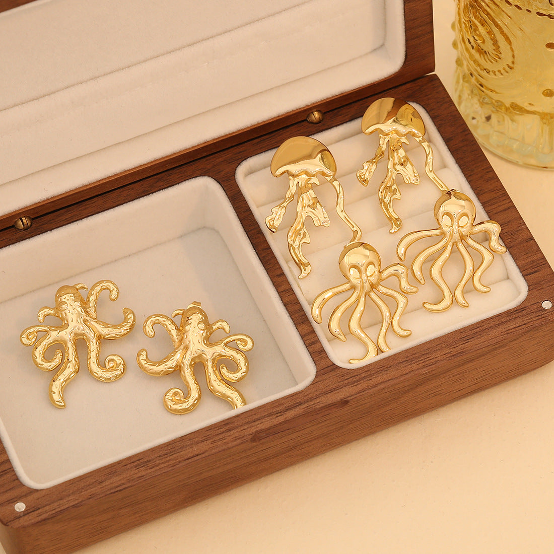 Playful Octopus Stud Earrings in Stainless Steel with Plated Finish for Women