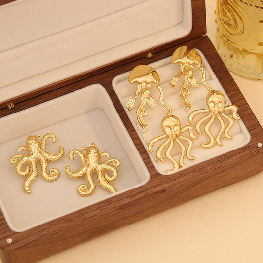 Playful Octopus Stud Earrings in Stainless Steel with Plated Finish for Women