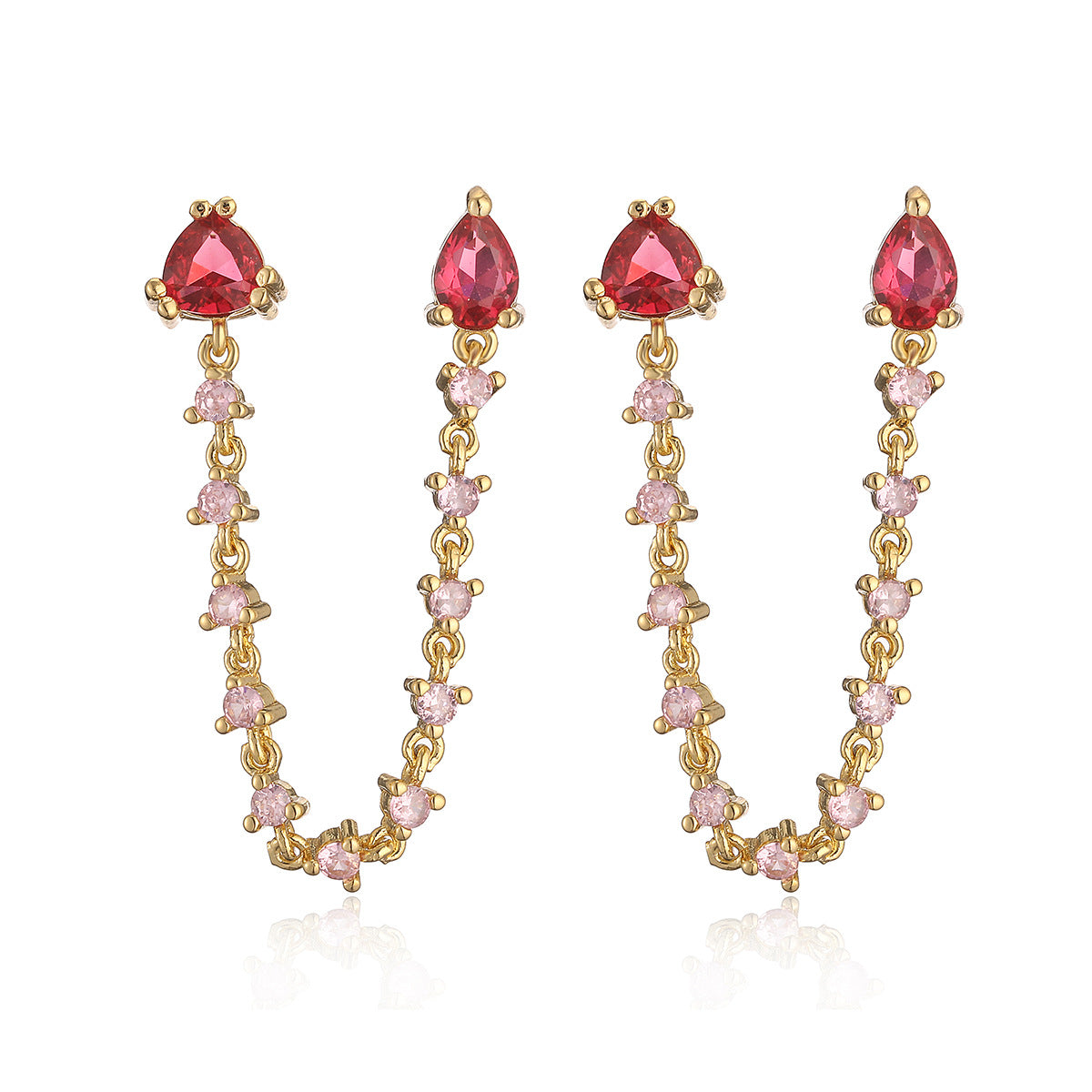 Minimalist Geometric Asymmetrical Tassel Earrings for Women in Brass with Real Gold Plating and Zircon