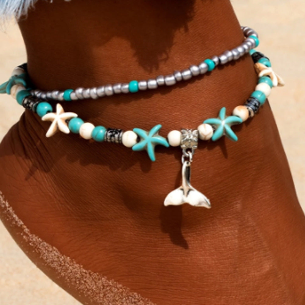 Vintage Alloy Starfish Turtle Anklet Set