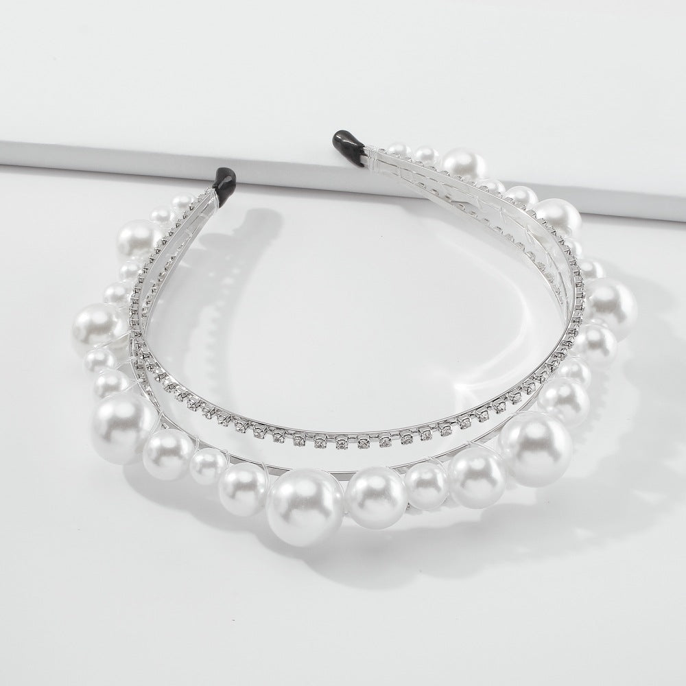 Vintage Geometric Hairband for Women Alloy Headband with Faux Pearl and Rhinestone Accents