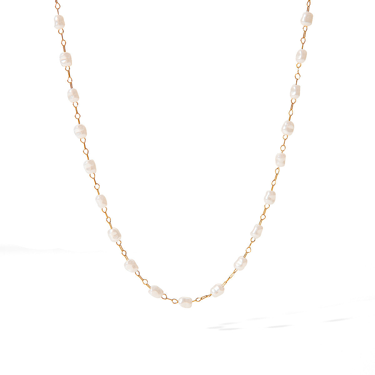 Retro French Palace Style Geometric Pendant Necklace for Women in Stainless Steel with 18K Gold Plating, Pearl Accent, and O-Chain
