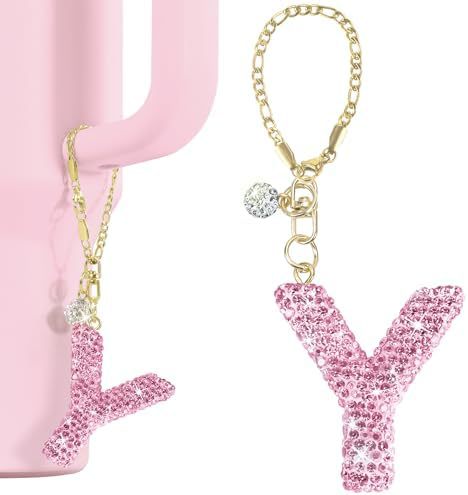 Rhinestone Inlaid Letter Resin Charm Bar Keychain Accessory