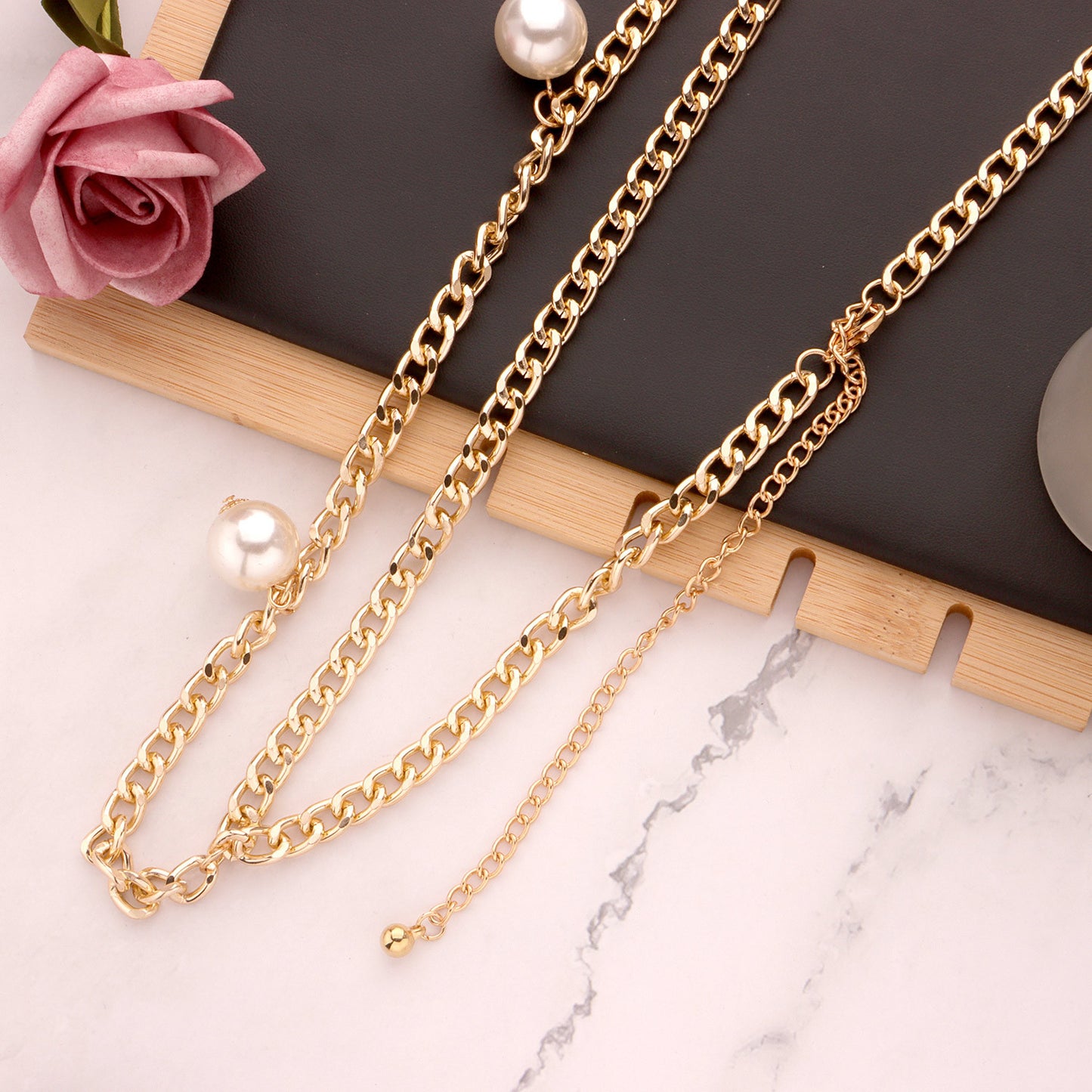 Punk Ethnic Pearl Alloy Curb Chain Body Chain for Women
