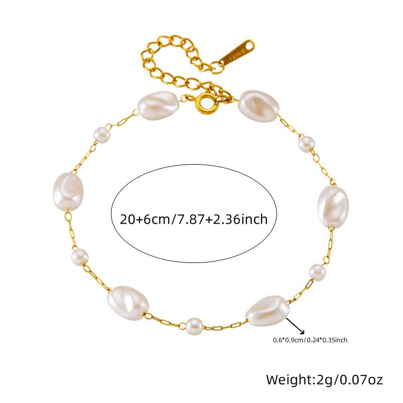 Vintage Office Chic Plated Stainless Steel Irregular Pearl Bracelet