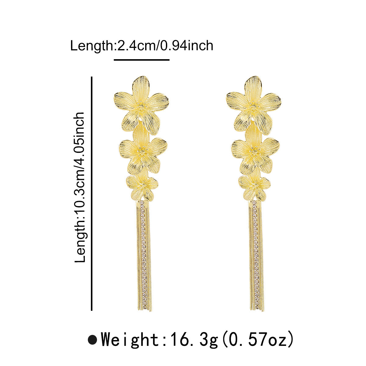 Pendientes de borla florales de lujo para mujer con incrustaciones de diamantes de imitación y base de aleación