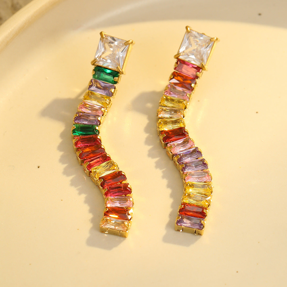 Pendientes de Acero Inoxidable Vintage con Circonitas y Baño de Oro de 18K para Mujer