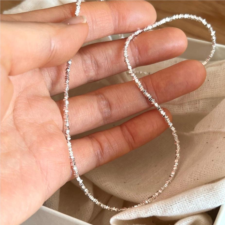 Minimalist Geometric Shaped 925 Sterling Silver Snake Chain Necklace with Rainbow Accents
