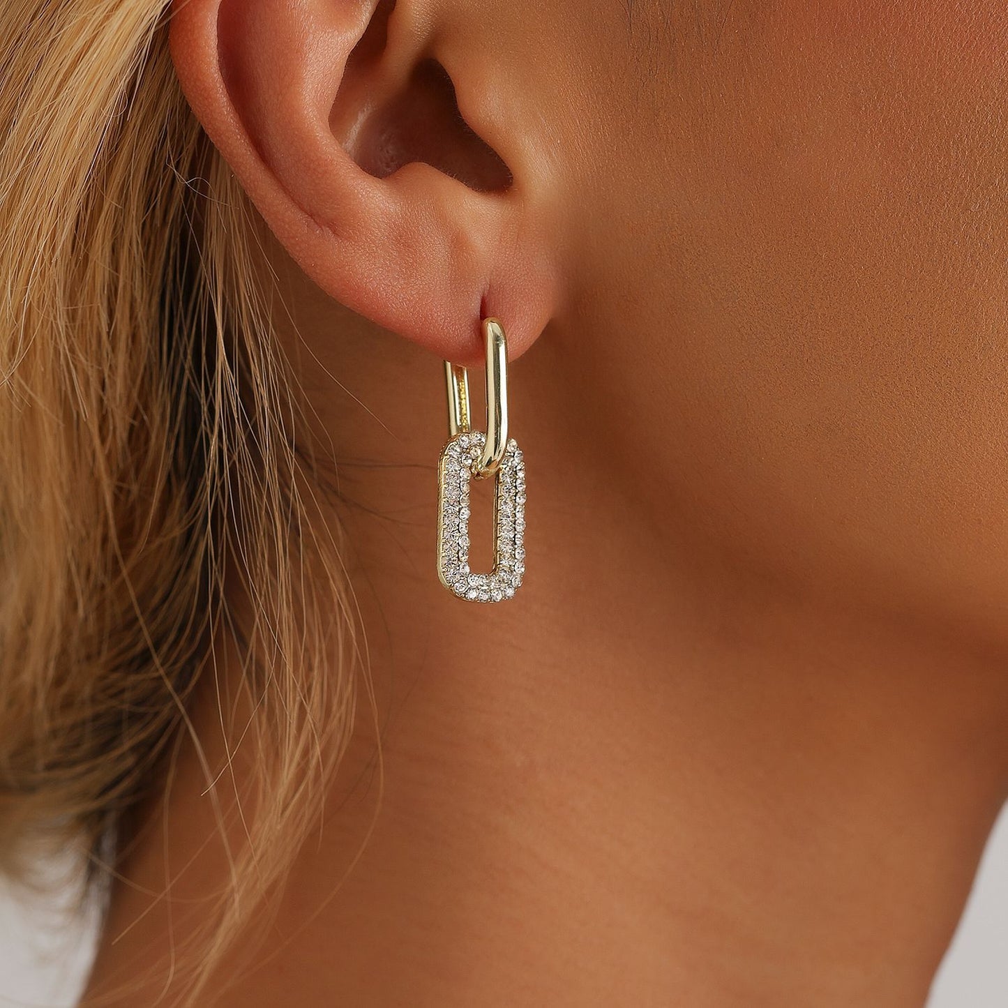 Orecchini a clip a U geometrici vintage con intarsio di strass per donna, in lega di zinco galvanizzata, orecchini di moda