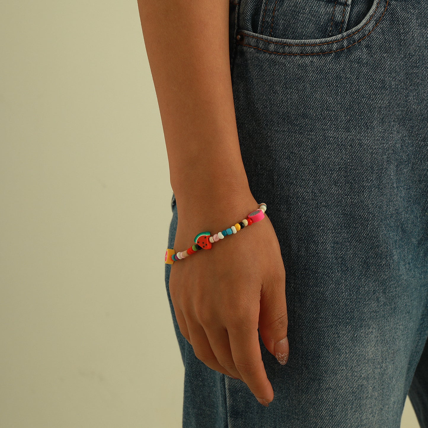 Sweet Fresh Fruit-Shaped Beaded Necklace and Bracelet Set for Women with Nylon Cord Chain