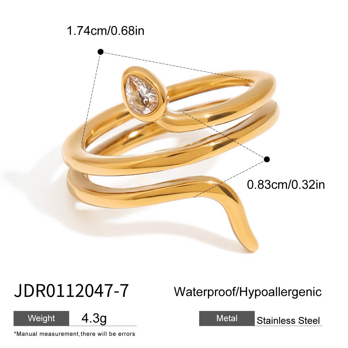 Geometric Snake Stainless Steel Plated Ring for Women