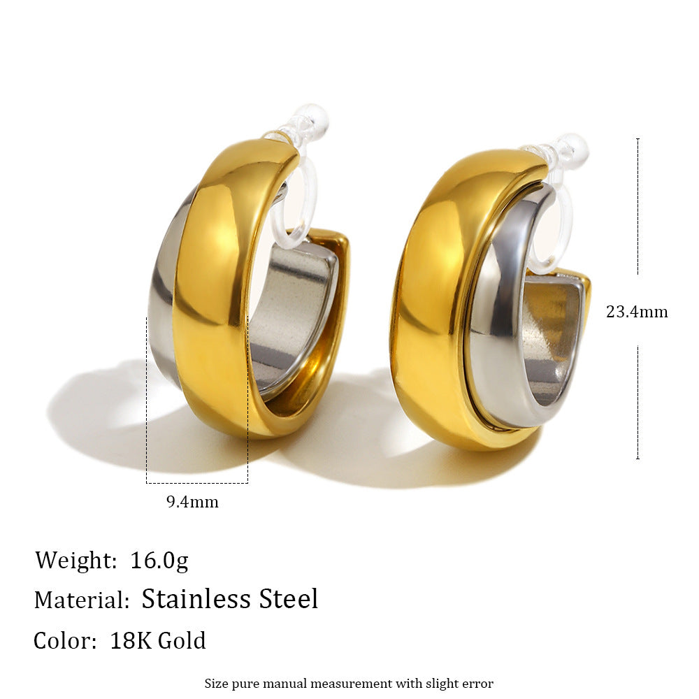 Fashionable Geometric Stainless Steel Plated 18K Gold Zircon Flower Pearl Clip-On Earrings for Women