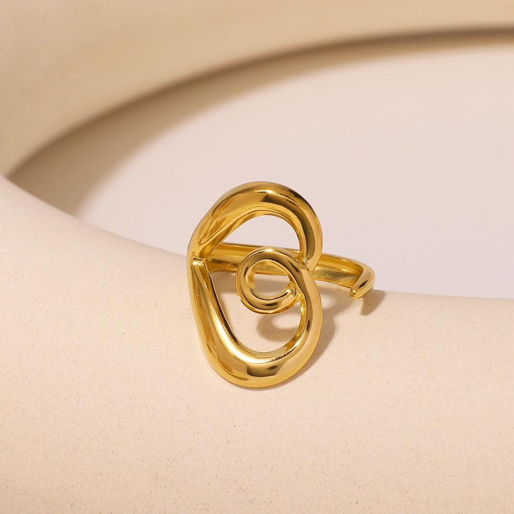 Minimalist Asymmetrical Knot Ring in Stainless Steel with Twisted Line Design and Polished Finish