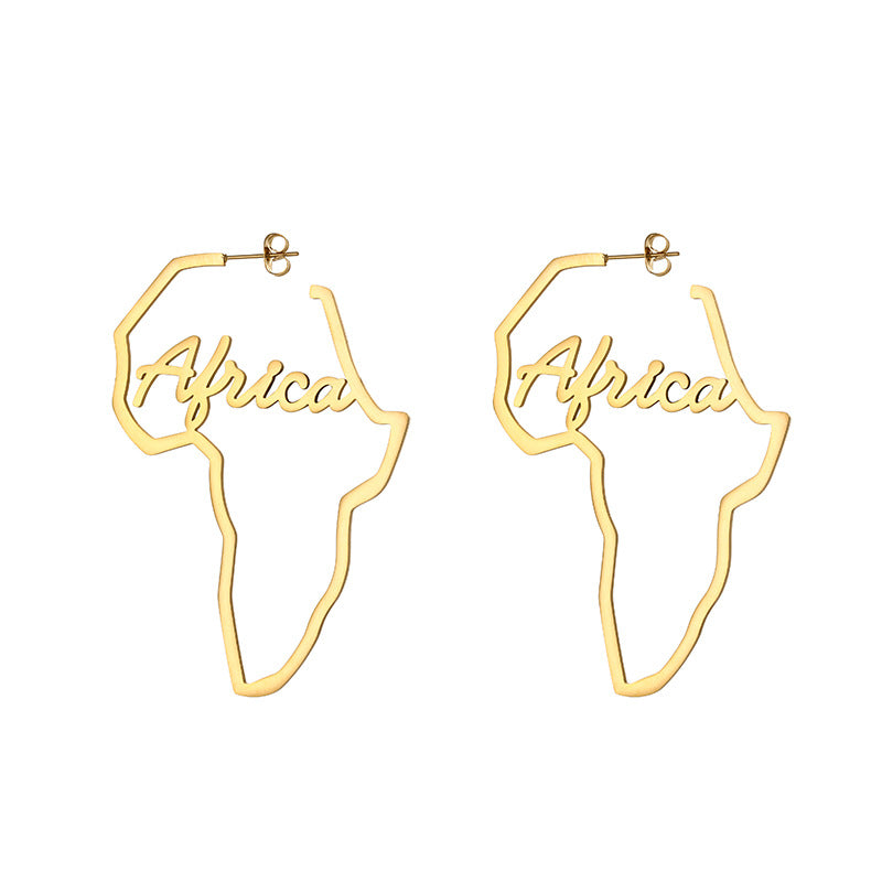 Orecchini a Mappa dell'Africa con Amore Geometrico, in Acciaio Inossidabile Dorato, per Donne, alla Moda, Casual