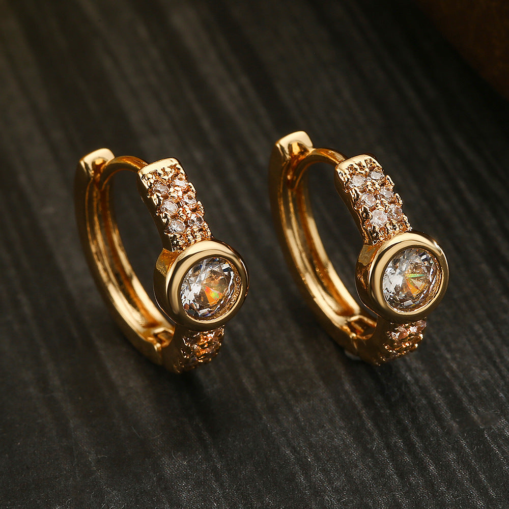 Minimalist Geometric Copper Hoop Earrings with Real Gold Plating and Micro-Pavé Zirconia for Women