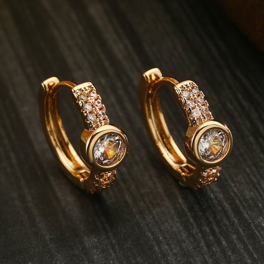 Pendientes de aro geométricos minimalistas de cobre con chapado en oro real y circonitas micro-pavé para mujer