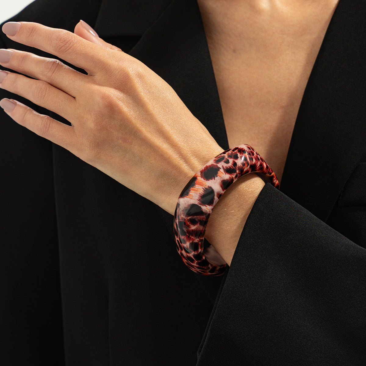 Vintage Leopard Print Striped Geometric Resin Bracelet