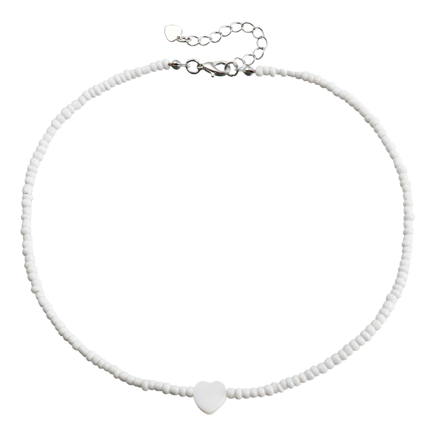 Collar con colgante de nácar en forma de corazón bohemio con cadena de cuentas para mujer