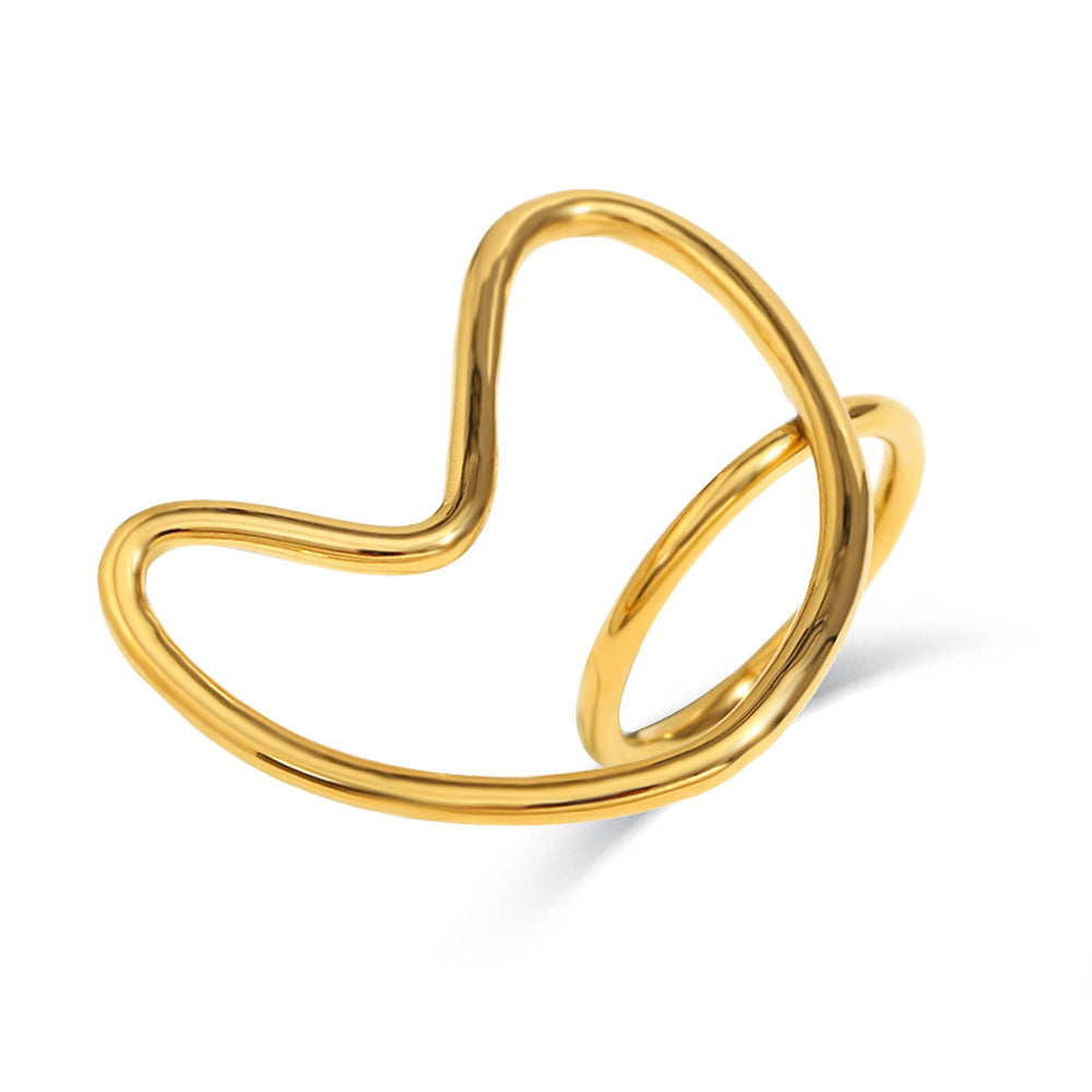 Minimalist Heart-Shaped Stainless Steel Ring with 18K Gold Plating for Women