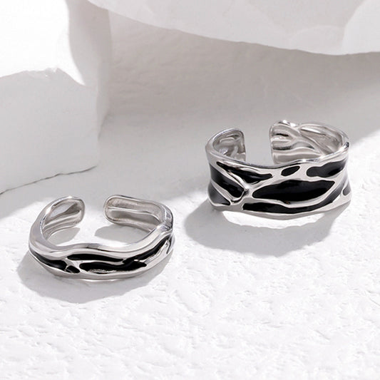 Anelli di coppia minimalisti regolabili in acciaio inossidabile con finitura a smalto, anelli alla moda impilabili dalla forma irregolare per uomo e donna