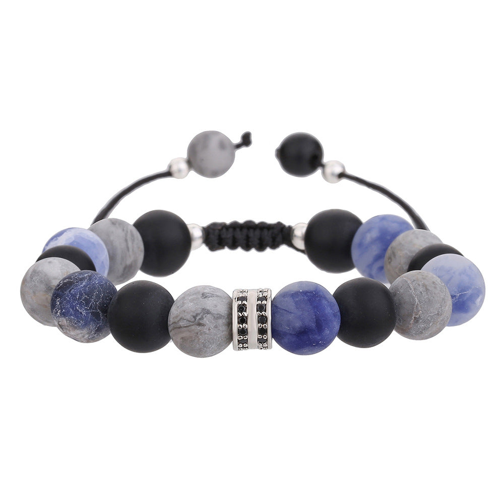 Adjustable Natural Gemstone Beaded Bracelet Unisex Round Geometric Hand Jewelry