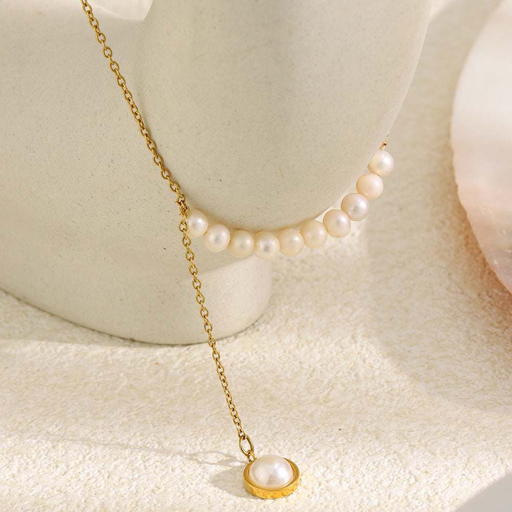 Minimalist Luxury Geometric Stainless Steel Gold Plated Pearl Necklace for Women