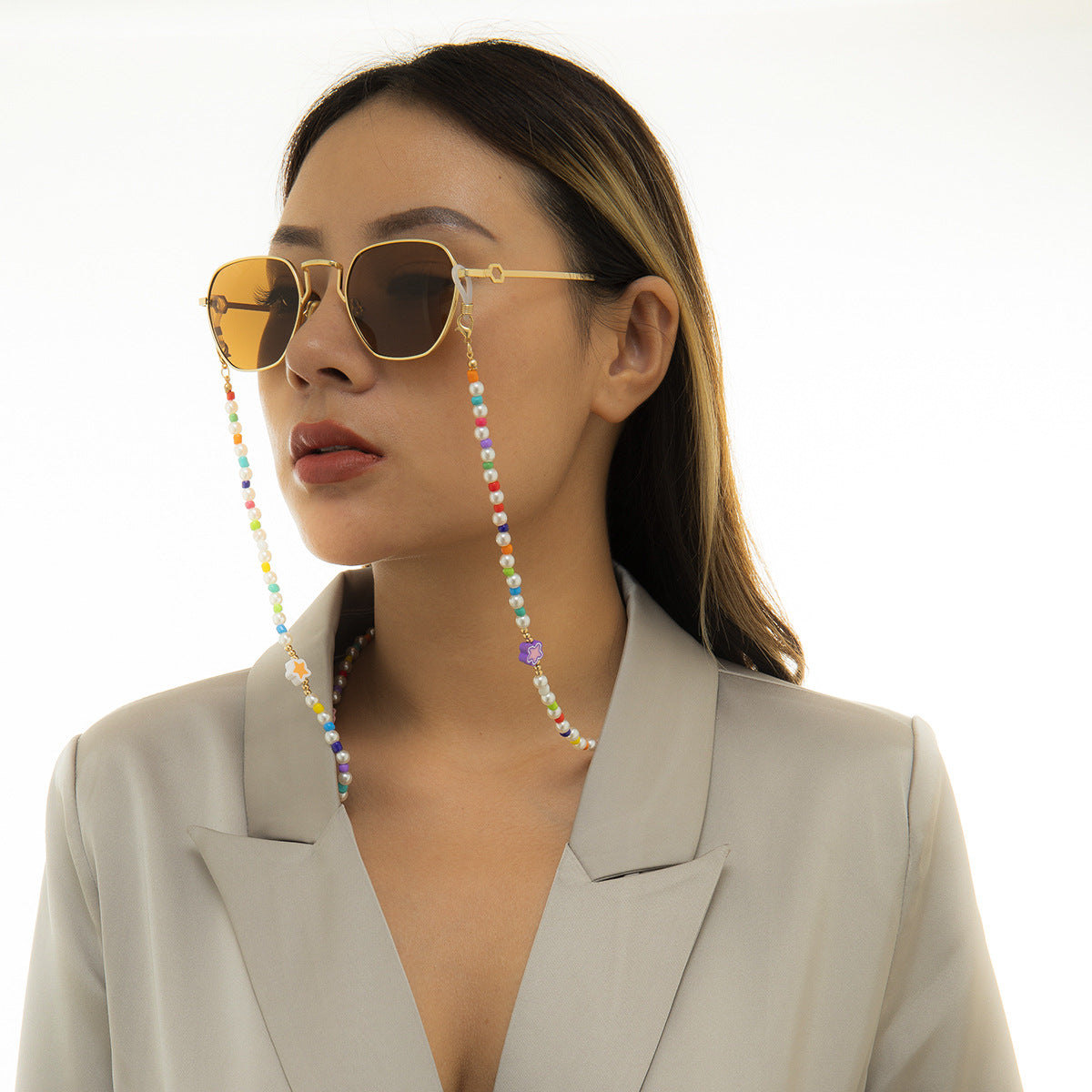 Minimalist Resin Star Fruit Eyeglass Chain with Imitation Pearl Beads for Women