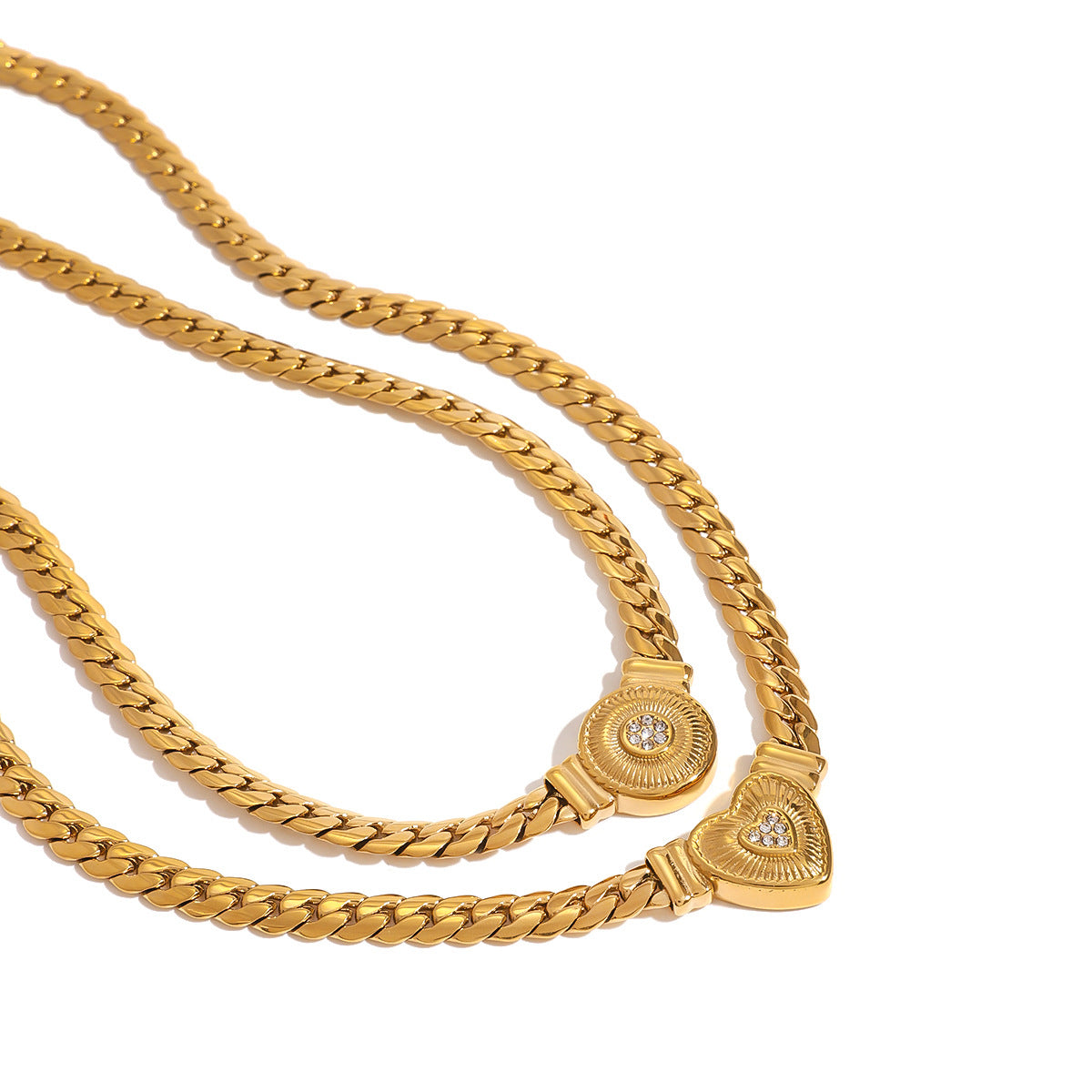 Collana Pendente Vintage a Cuore in Acciaio Inossidabile con Intarsio di Strass e Finitura Placcata da Donna