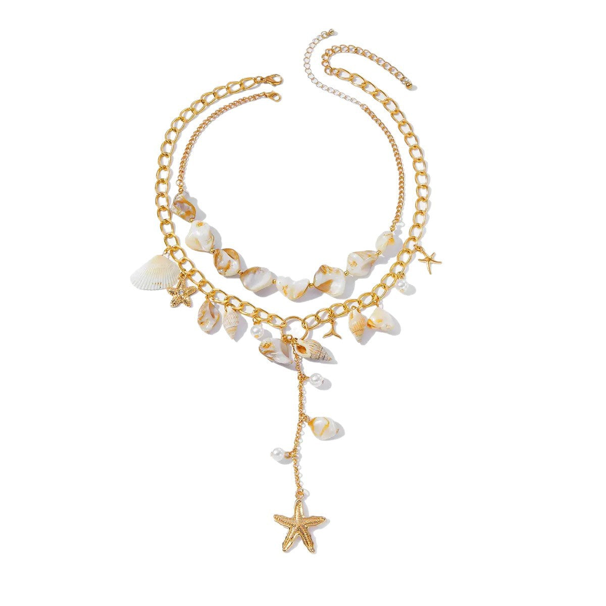 Beach Ocean Style Geometric Alloy Plated Necklace with Shell Pearl Elements for Women