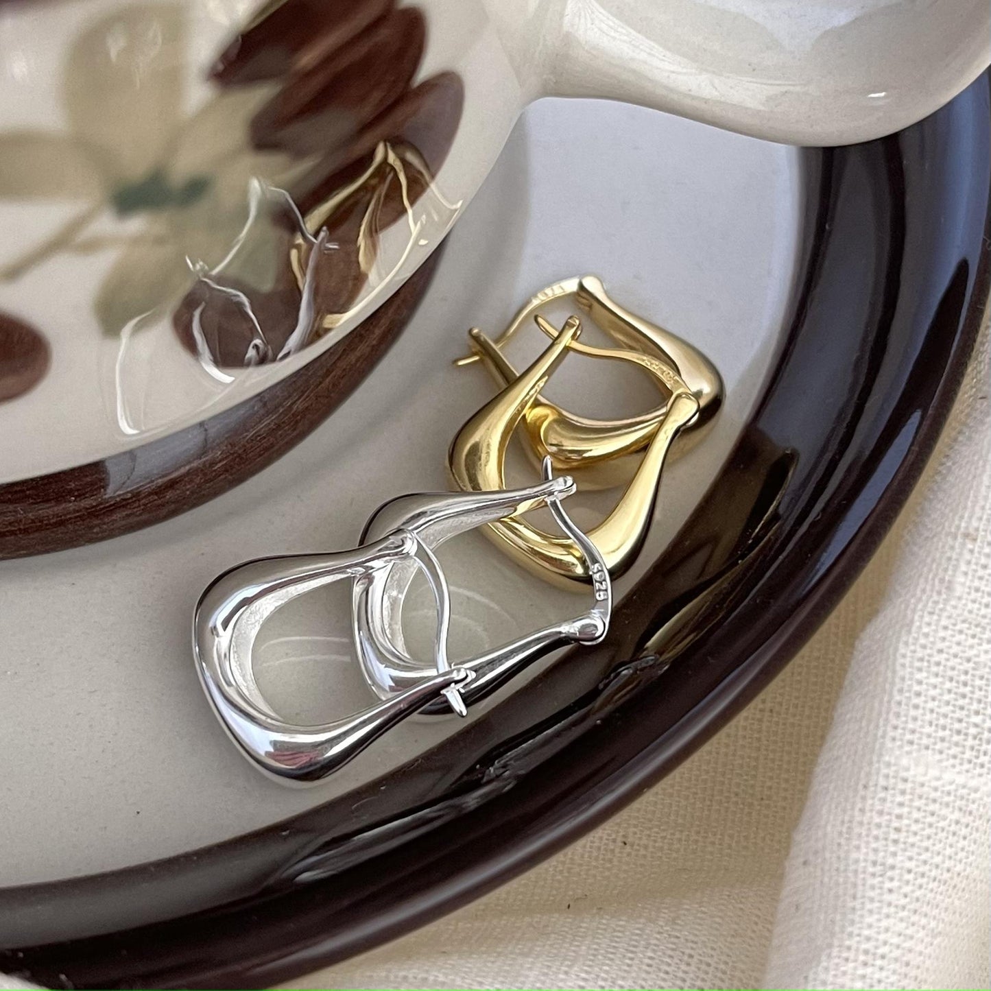 Minimalist Sweet 925 Sterling Silver Geometric U-Shaped Hoop Earrings Gold Plated