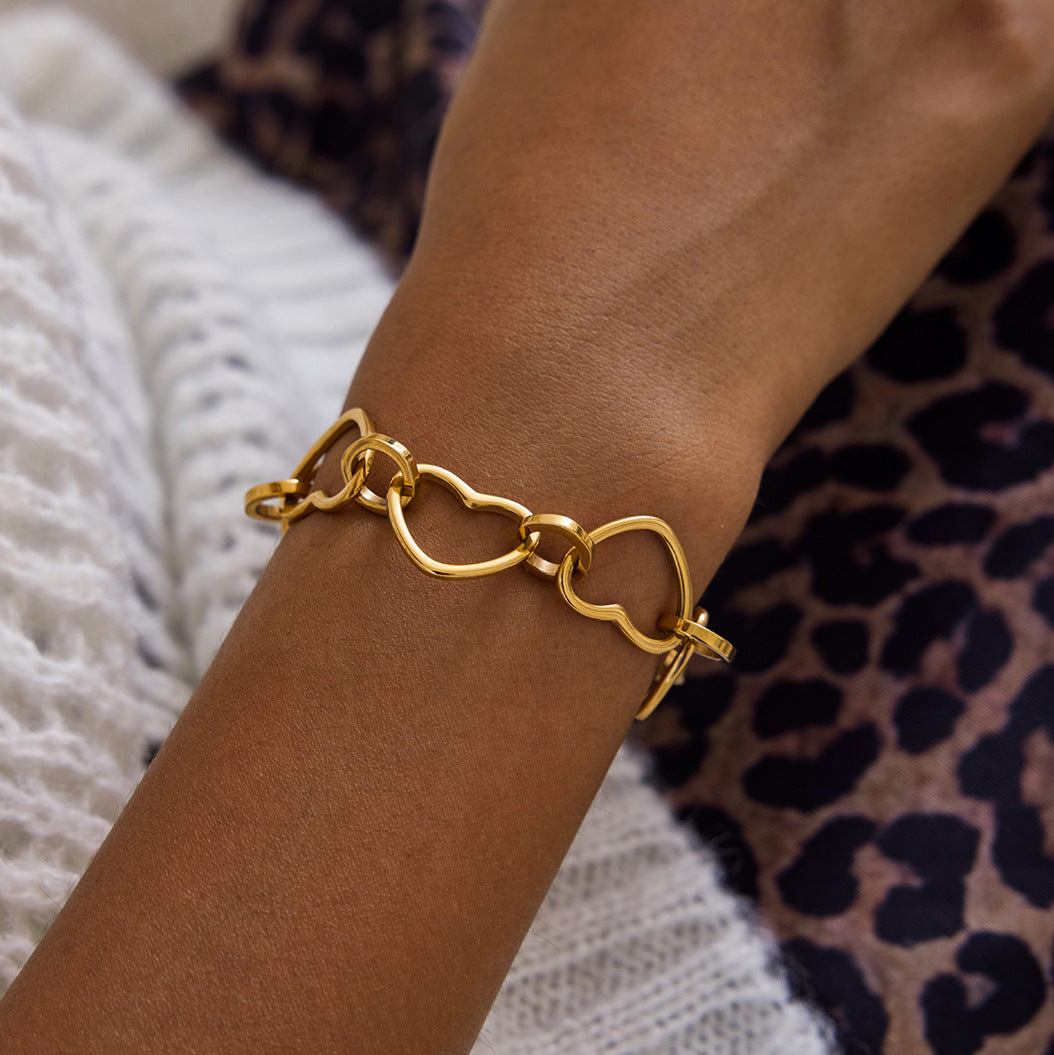 Elegante bracciale da donna in acciaio inossidabile con cuore vuoto e finitura placcata, gioielli geometrici minimalisti